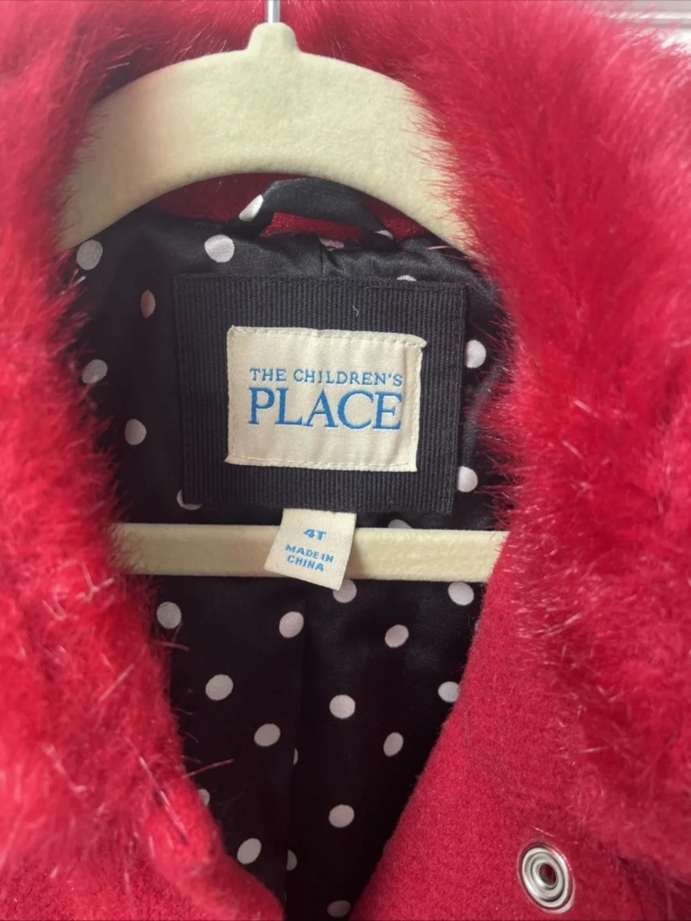 Children’s Place 4T Red Faux Fur Trimmed Wool Holiday Coat Bows Holiday